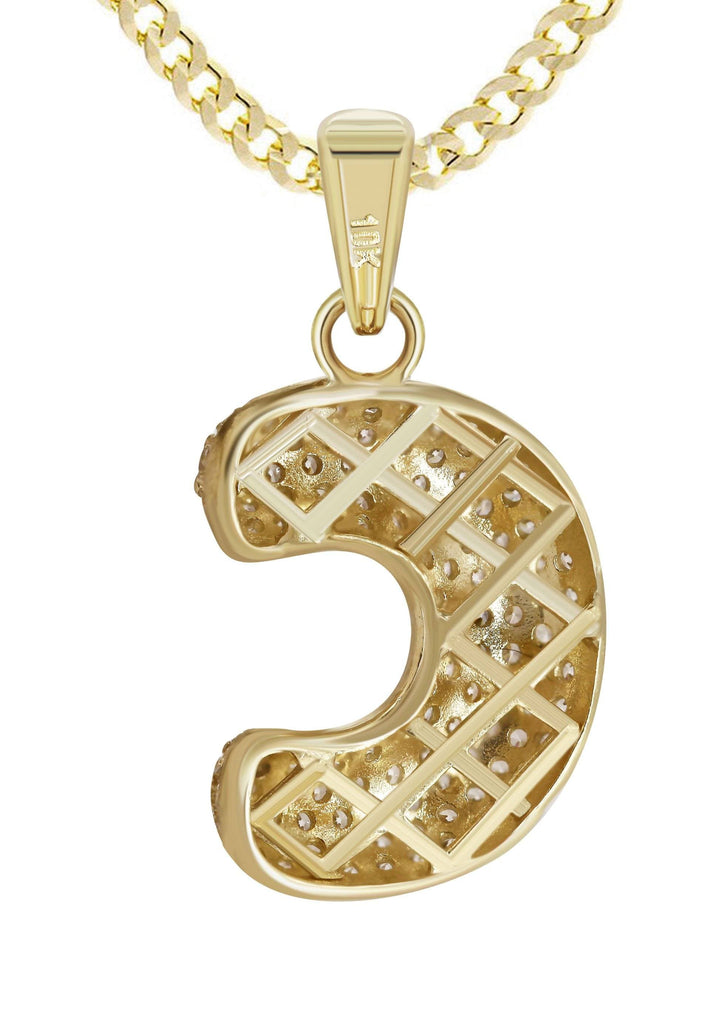 10K Yellow Gold Cuban Chain & Bubble Letter "C" Cz Pendant | Appx. 13.1 Grams chain & pendant FrostNYC 