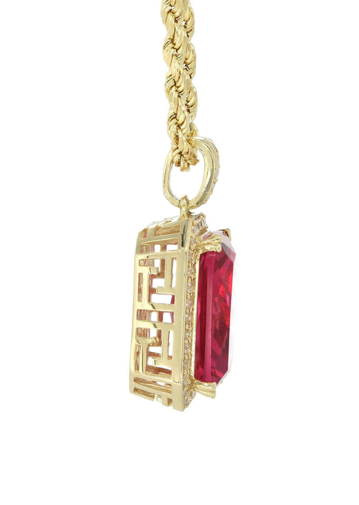 10K Yellow Gold Rope Chain & Cz Ruby Pendant | Appx. 22 Grams chain & pendant FROST NYC 