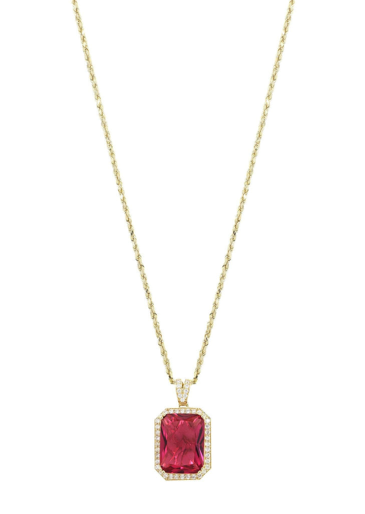 10K Yellow Gold Rope Chain & Cz Ruby Pendant | Appx. 22 Grams chain & pendant FROST NYC 