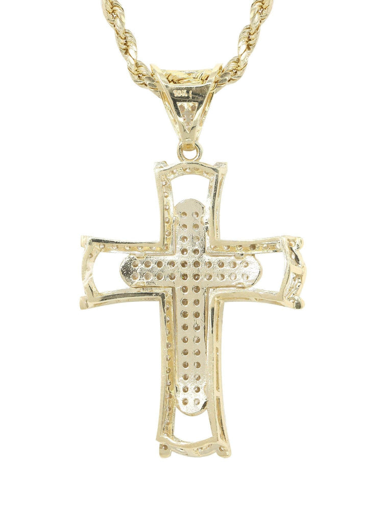 10K Yellow Gold Rope Chain & Cz Gold Cross Necklace | Appx. 12.4 Grams chain & pendant FROST NYC 