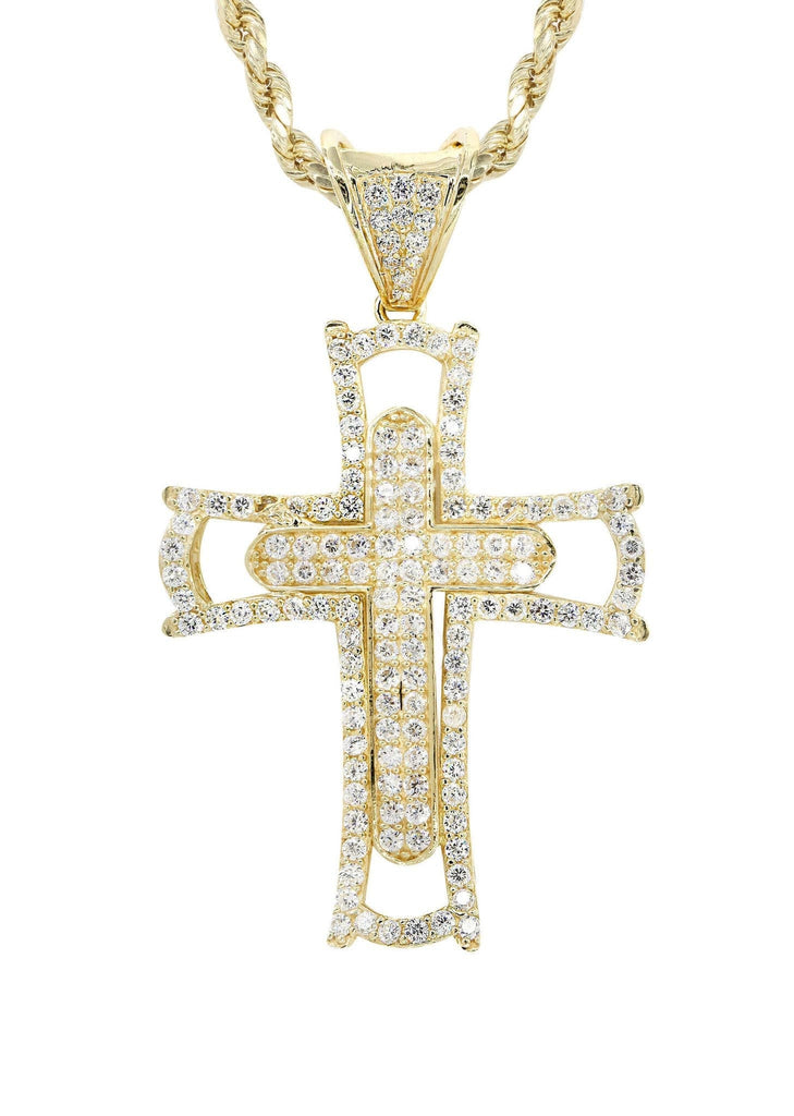 10K Yellow Gold Rope Chain & Cz Gold Cross Necklace | Appx. 12.4 Grams chain & pendant FROST NYC 