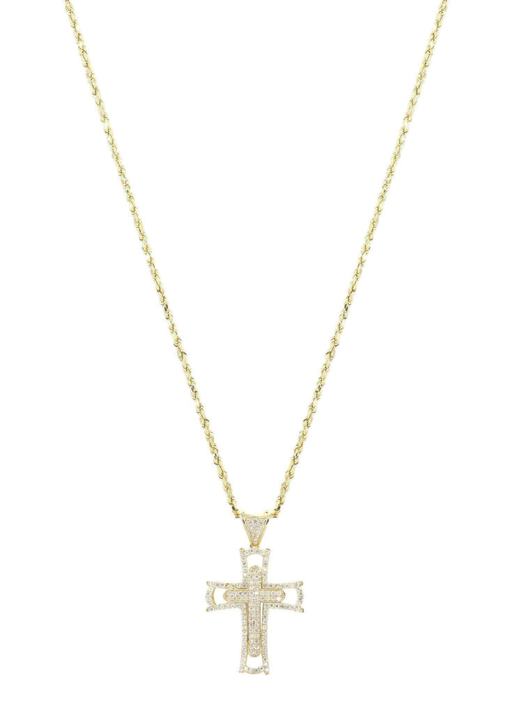 10K Yellow Gold Rope Chain & Cz Gold Cross Necklace | Appx. 12.4 Grams chain & pendant FROST NYC 