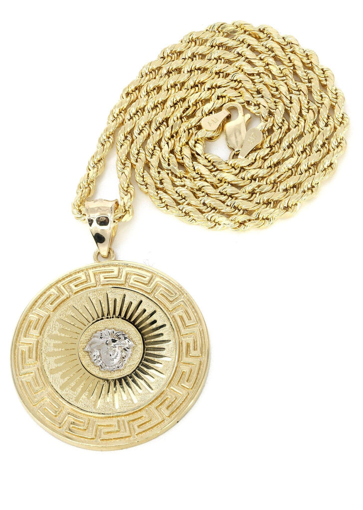 10K Yellow Gold Rope Chain & Medusa Style Pendant | Appx. 18.4 Grams chain & pendant FROST NYC 