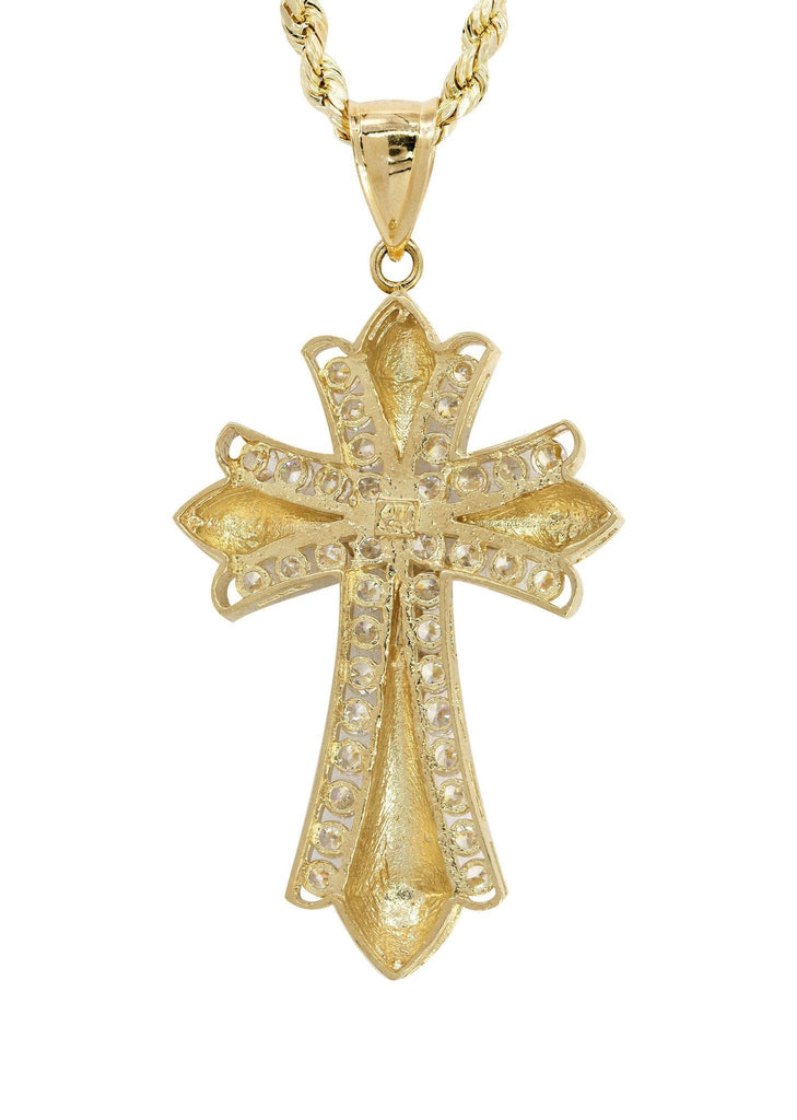 10K Yellow Gold Rope Chain & Cz Gold Cross Necklace | Appx. 19 Grams chain & pendant FROST NYC 