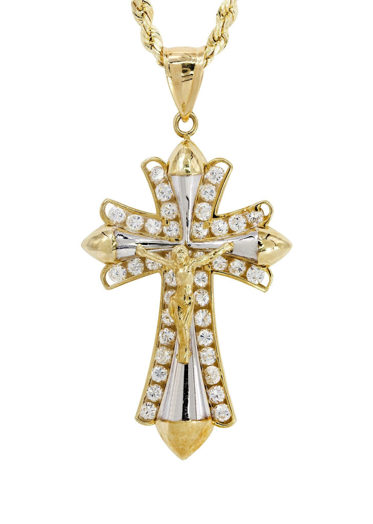 10K Yellow Gold Rope Chain & Cz Gold Cross Necklace | Appx. 19 Grams chain & pendant FROST NYC 