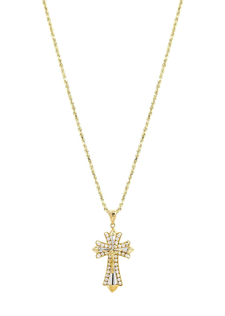 10K Yellow Gold Rope Chain & Cz Gold Cross Necklace | Appx. 19 Grams chain & pendant FROST NYC 