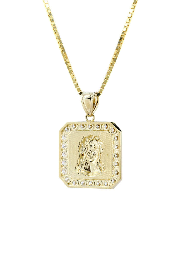 10K Yellow Gold Box Chain & Jesus Piece Chain | Appx. 7.1 Grams chain & pendant FROST NYC 