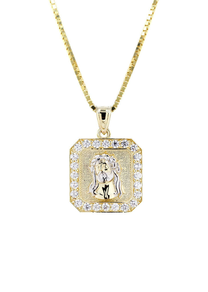 10K Yellow Gold Box Chain & Jesus Piece Chain | Appx. 7.1 Grams chain & pendant FROST NYC 