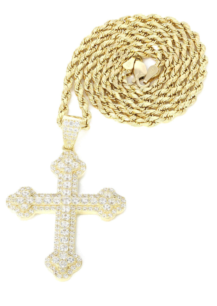 10K Yellow Gold Rope Chain & Cz Gold Cross Necklace | Appx. 12.4 Grams chain & pendant FROST NYC 