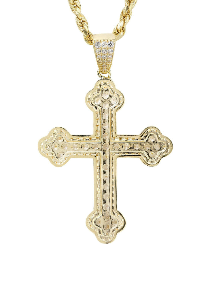 10K Yellow Gold Rope Chain & Cz Gold Cross Necklace | Appx. 12.4 Grams chain & pendant FROST NYC 