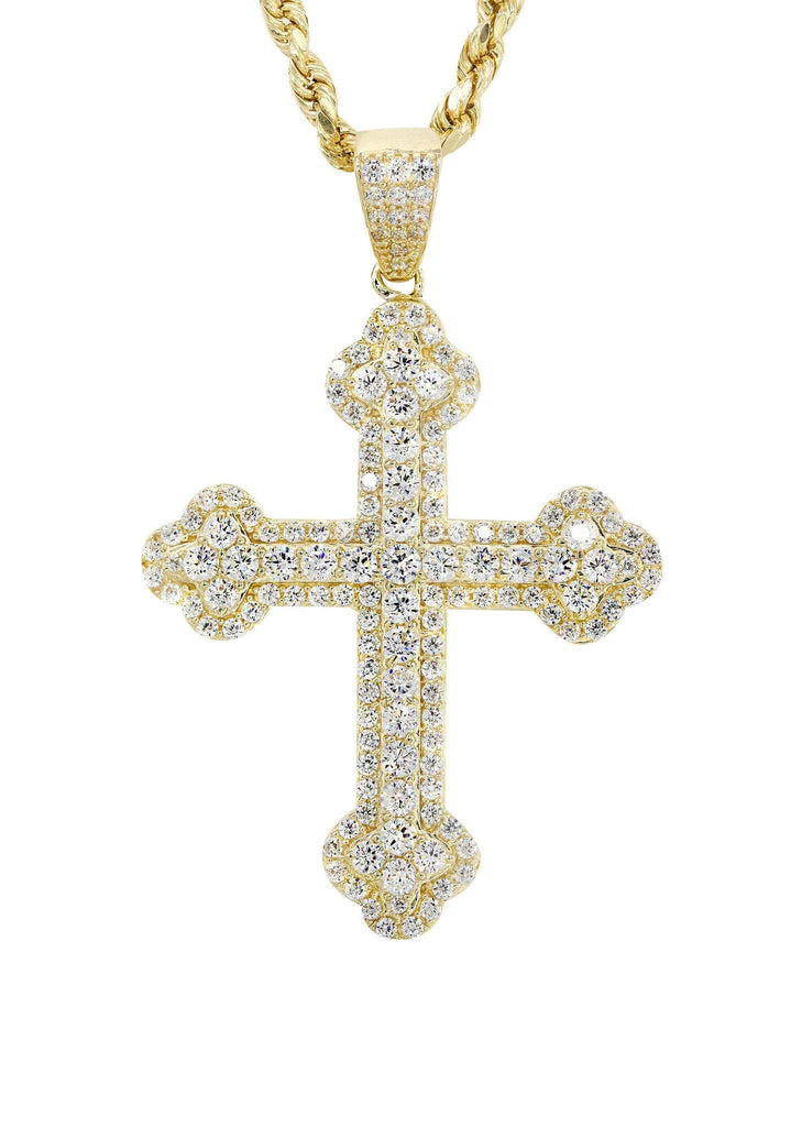 10K Yellow Gold Rope Chain & Cz Gold Cross Necklace | Appx. 12.4 Grams chain & pendant FROST NYC 