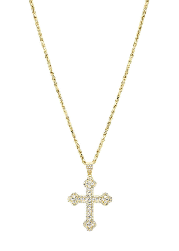 10K Yellow Gold Rope Chain & Cz Gold Cross Necklace | Appx. 12.4 Grams chain & pendant FROST NYC 