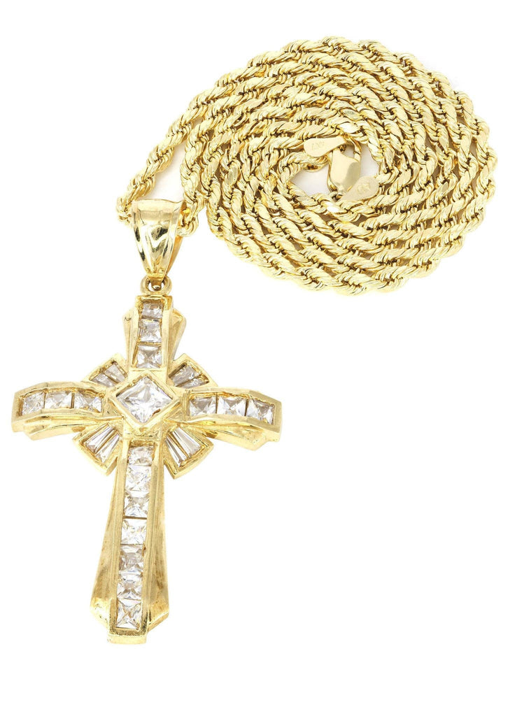 10K Yellow Gold Rope Chain & Cz Gold Cross Necklace | Appx. 15.3 Grams chain & pendant FROST NYC 