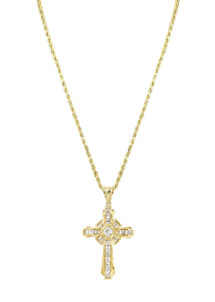 10K Yellow Gold Rope Chain & Cz Gold Cross Necklace | Appx. 15.3 Grams chain & pendant FROST NYC 