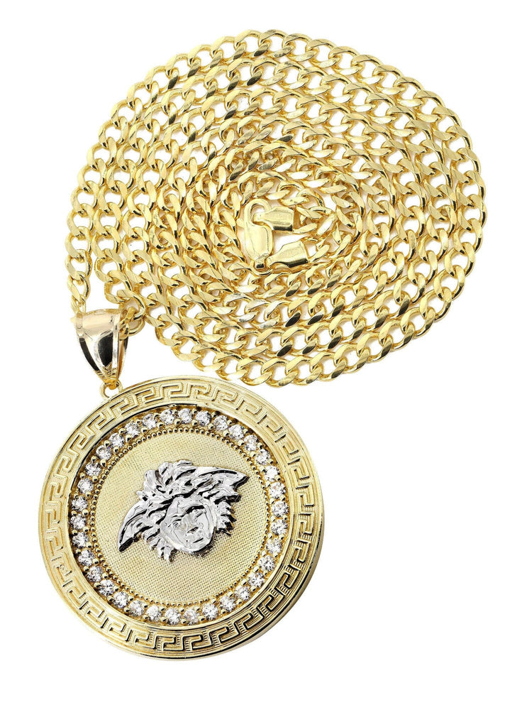 10K Yellow Gold Cuban Chain & Medusa Style Pendant | Appx. 29.9 Grams chain & pendant FROST NYC 