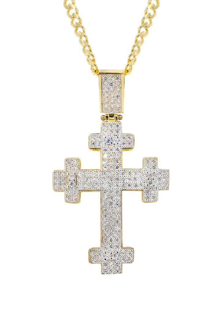 10K Yellow Gold Cuban Chain & Cz Gold Cross Necklace | Appx. 16.8 Grams chain & pendant MANUFACTURER 1 