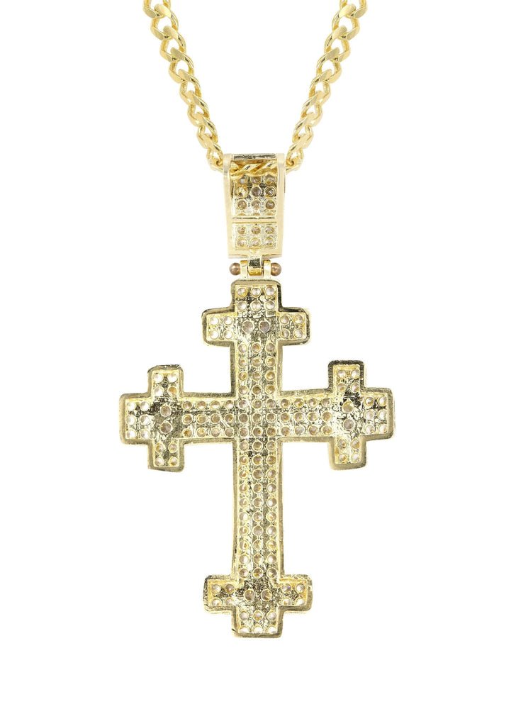 10K Yellow Gold Cuban Chain & Cz Gold Cross Necklace | Appx. 16.8 Grams chain & pendant MANUFACTURER 1 