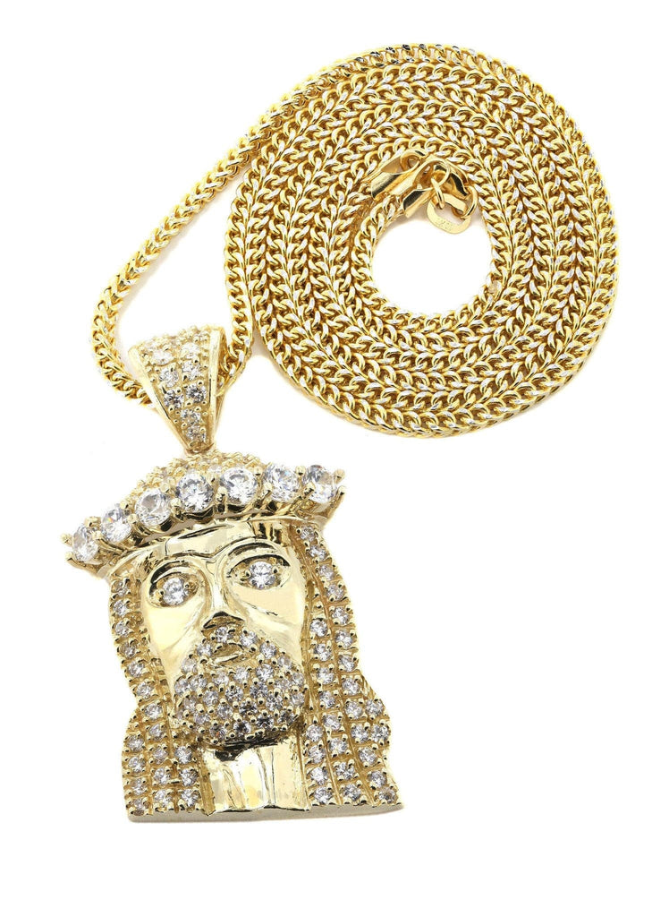 10K Yellow Gold Franco Chain & Cz Jesus Piece Chain | Appx. 23.2 Grams chain & pendant FROST NYC 