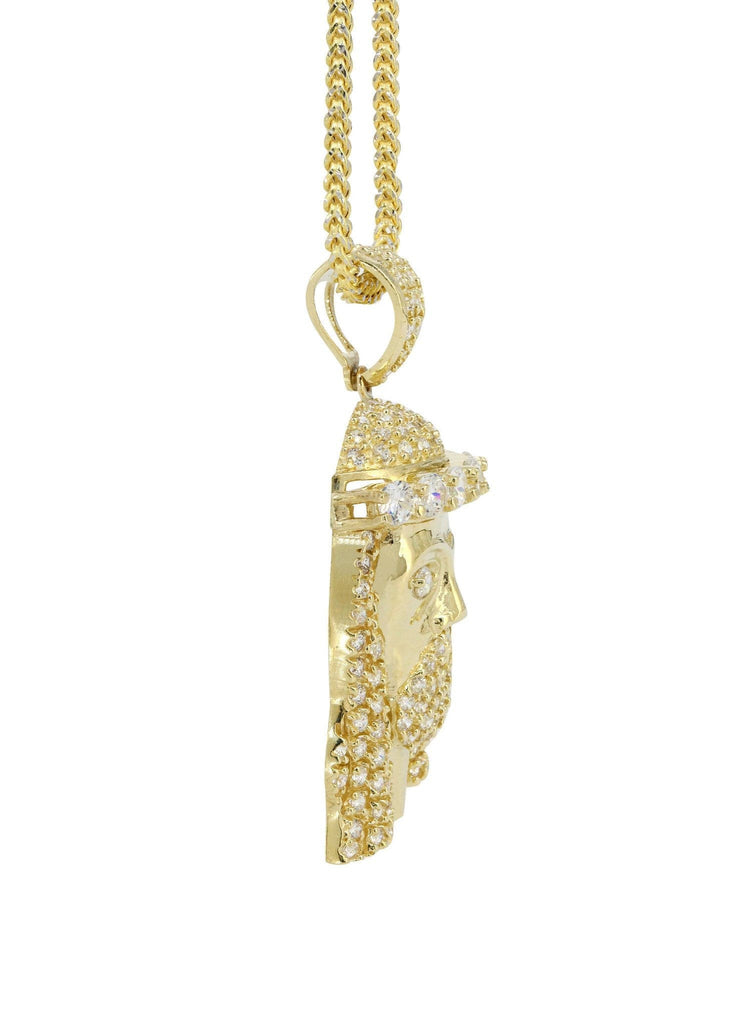 10K Yellow Gold Franco Chain & Cz Jesus Piece Chain | Appx. 23.2 Grams chain & pendant FROST NYC 