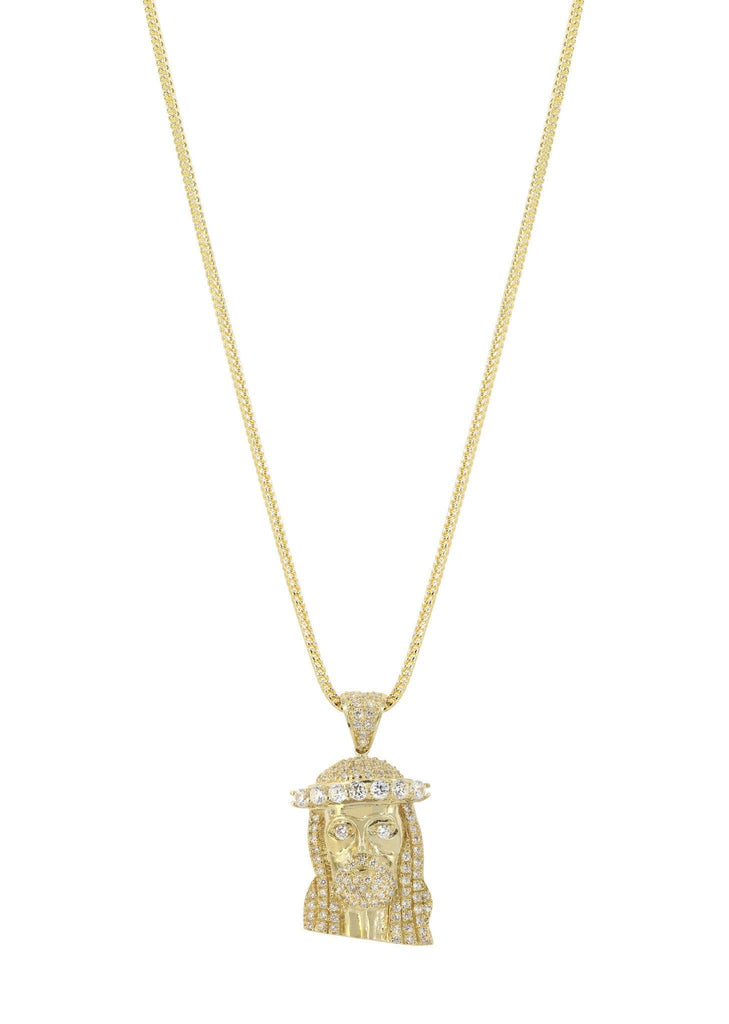 10K Yellow Gold Franco Chain & Cz Jesus Piece Chain | Appx. 23.2 Grams chain & pendant FROST NYC 