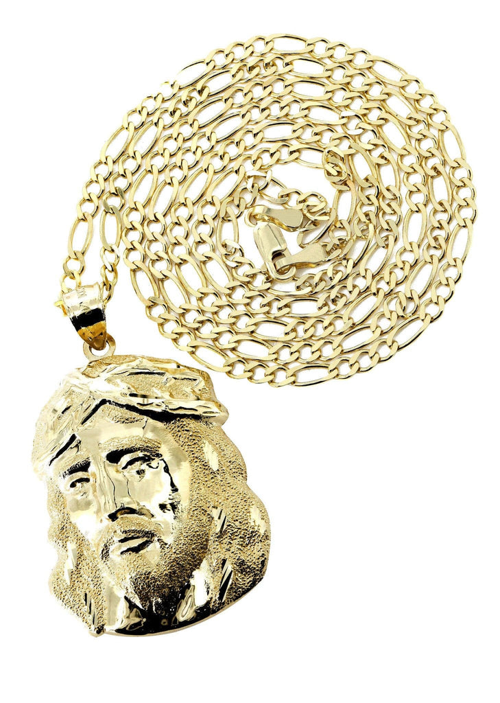 10K Yellow Gold Figaro Chain & Jesus Piece Chain | Appx. 9.6 Grams chain & pendant FROST NYC 