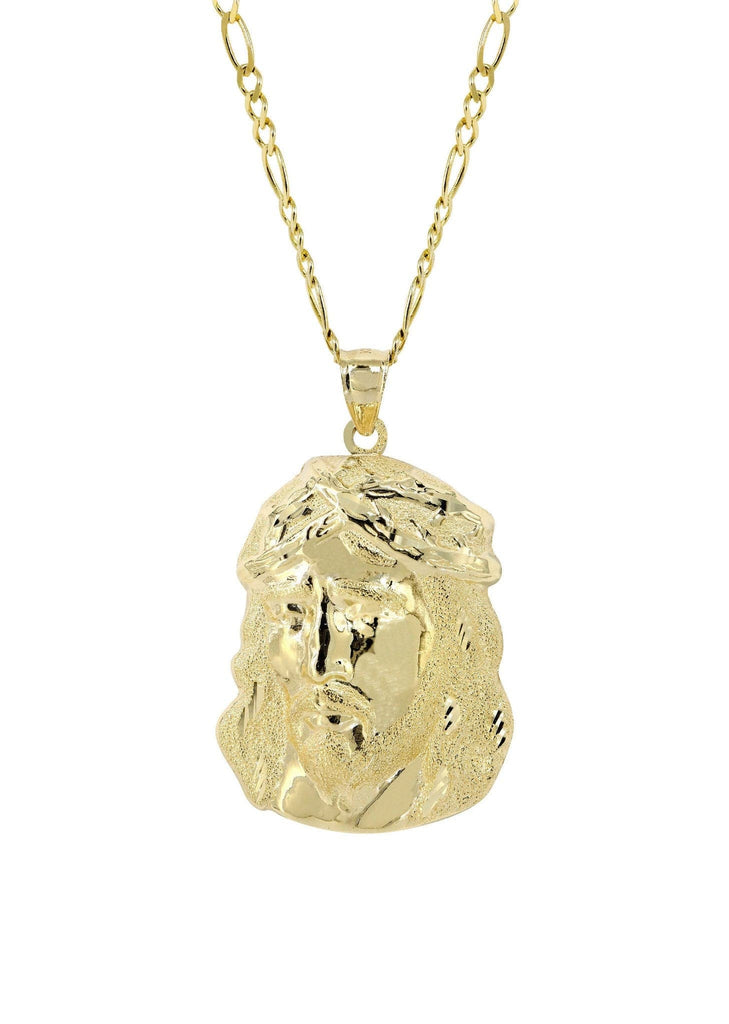 10K Yellow Gold Figaro Chain & Jesus Piece Chain | Appx. 9.6 Grams chain & pendant FROST NYC 