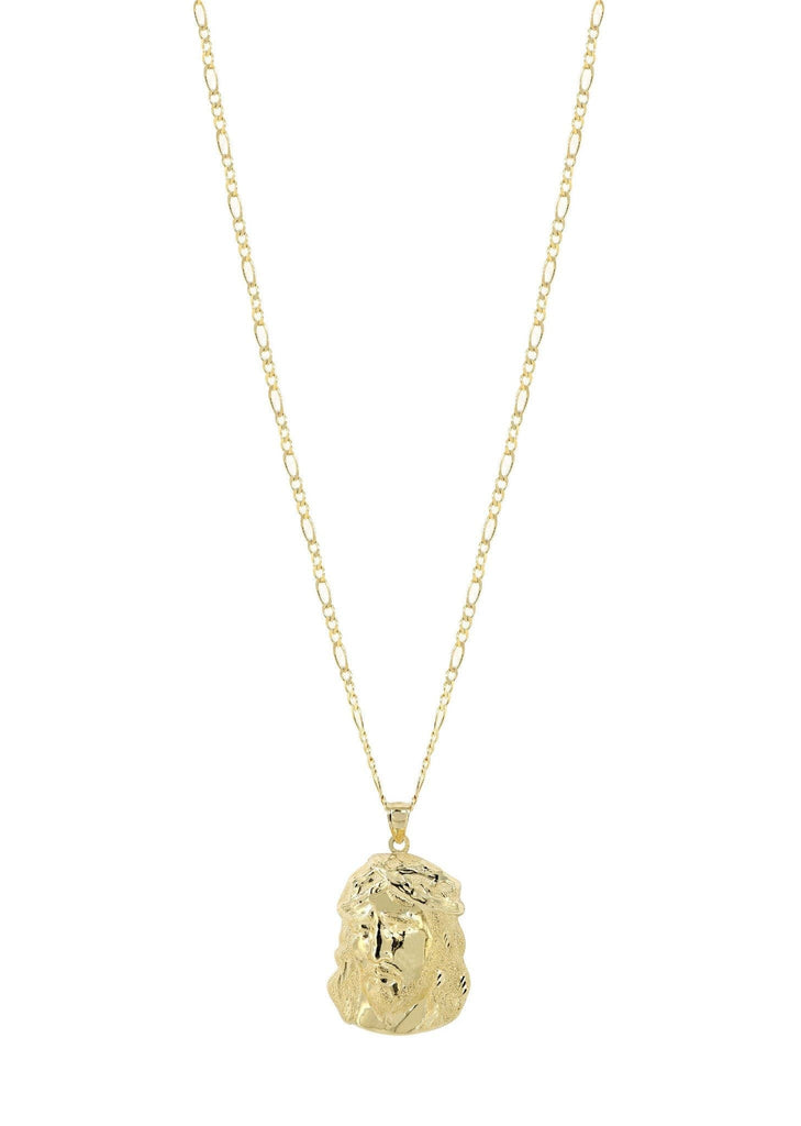 10K Yellow Gold Figaro Chain & Jesus Piece Chain | Appx. 9.6 Grams chain & pendant FROST NYC 