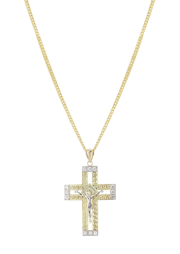 10K Yellow Gold Cuban Chain & Cz Gold Cross Necklace | Appx. 20.8 Grams chain & pendant FrostNYC 