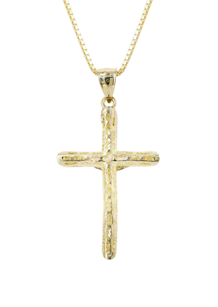 10K Yellow Gold Box Chain & Gold Cross Necklace | Appx. 7.6 Grams chain & pendant FROST NYC 