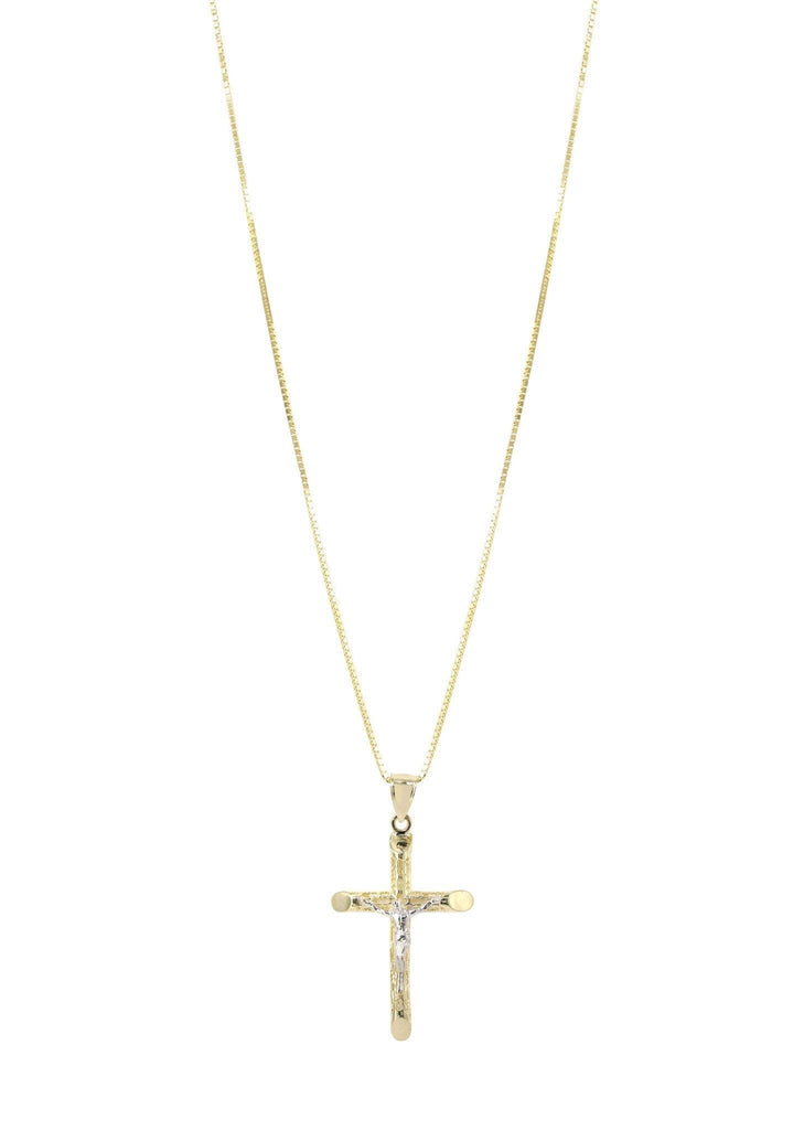 10K Yellow Gold Box Chain & Gold Cross Necklace | Appx. 7.6 Grams chain & pendant FROST NYC 