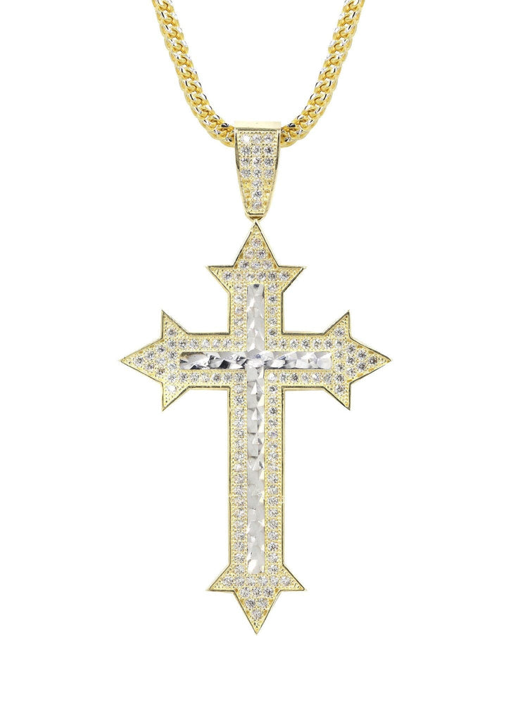 10K Yellow Gold Franco Chain & Cz Gold Cross Necklace | Appx. 14.7 Grams chain & pendant FROST NYC 