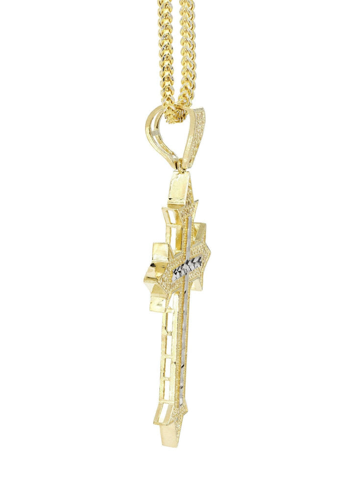 10K Yellow Gold Franco Chain & Cz Gold Cross Necklace | Appx. 14.7 Grams chain & pendant FROST NYC 