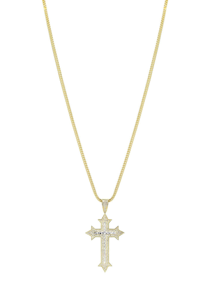 10K Yellow Gold Franco Chain & Cz Gold Cross Necklace | Appx. 14.7 Grams chain & pendant FROST NYC 