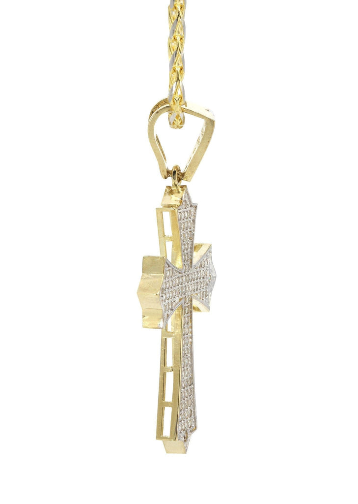 10K Yellow Gold Fancy Link Chain & Cz Gold Cross Necklace | Appx. 12.3 Grams chain & pendant FROST NYC 