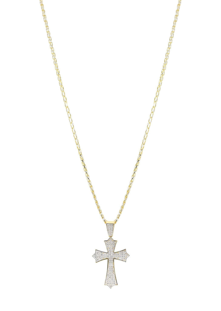 10K Yellow Gold Fancy Link Chain & Cz Gold Cross Necklace | Appx. 12.3 Grams chain & pendant FROST NYC 