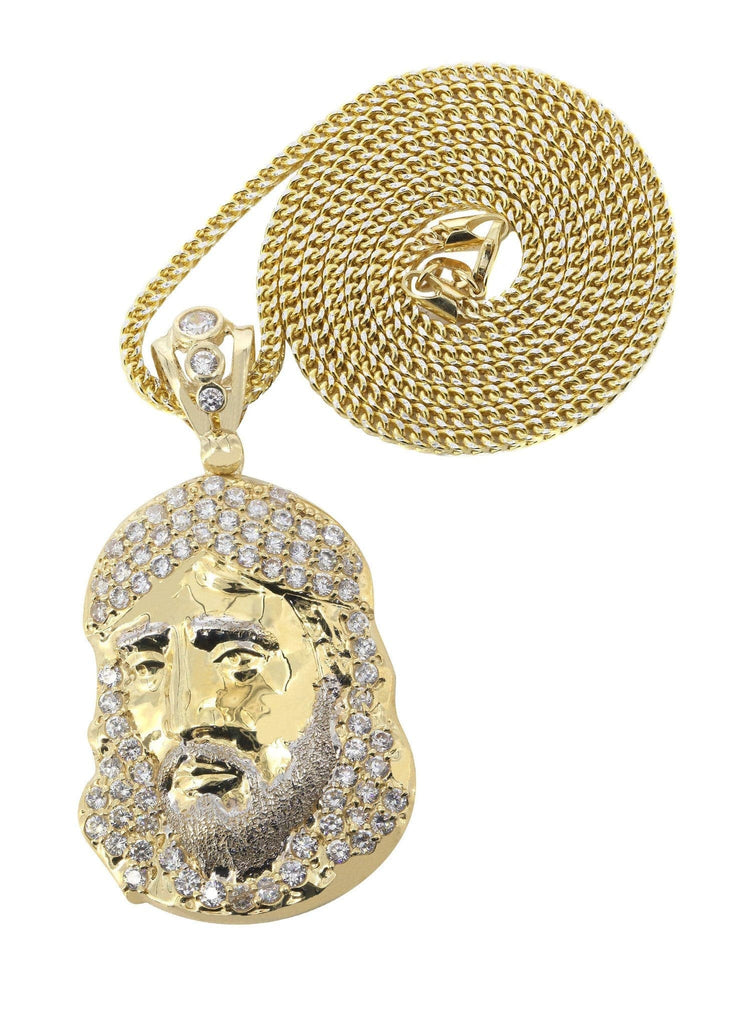 10K Yellow Gold Pave Cuban Chain & Cz Jesus Piece Chain | Appx. 18.7 Grams chain & pendant FROST NYC 