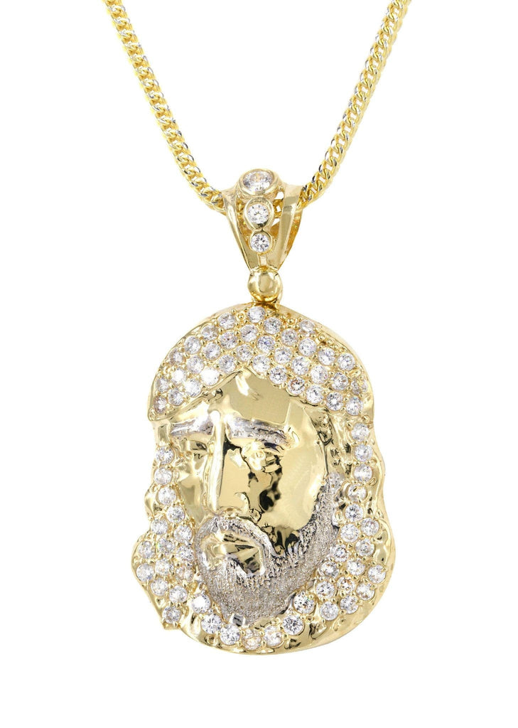 10K Yellow Gold Pave Cuban Chain & Cz Jesus Piece Chain | Appx. 18.7 Grams chain & pendant FROST NYC 