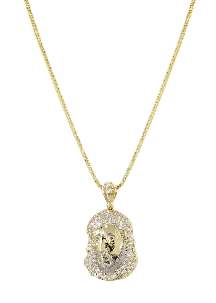 10K Yellow Gold Pave Cuban Chain & Cz Jesus Piece Chain | Appx. 18.7 Grams chain & pendant FROST NYC 