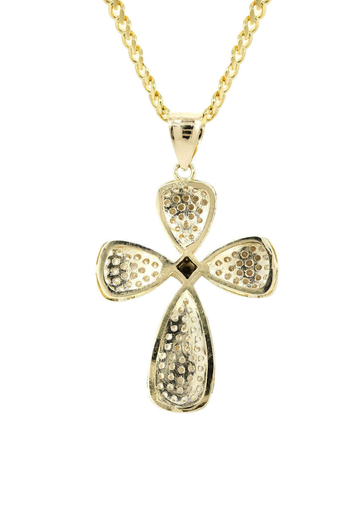 10K Yellow Gold Cuban Chain & Cz Gold Cross Necklace | Appx. 17.3 Grams chain & pendant FROST NYC 