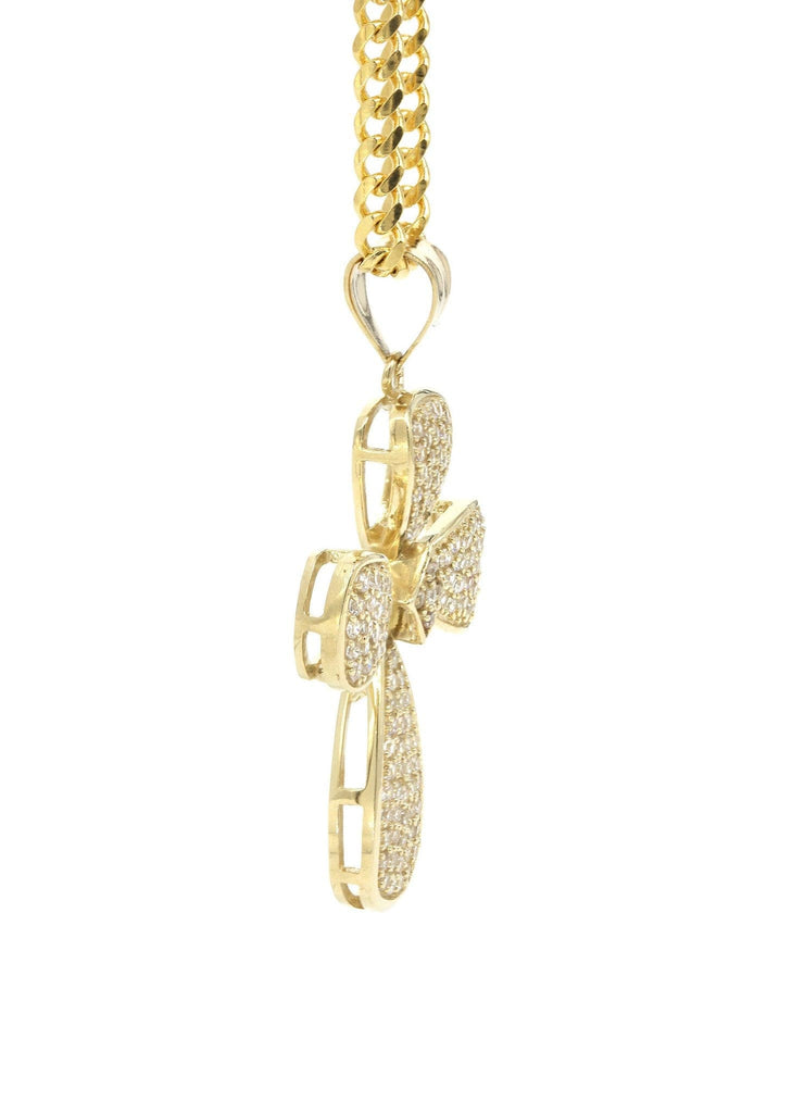 10K Yellow Gold Cuban Chain & Cz Gold Cross Necklace | Appx. 17.3 Grams chain & pendant FROST NYC 