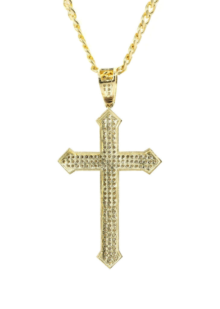 10K Yellow Gold Cuban Chain & Cz Gold Cross Necklace | Appx. 22.2 Grams chain & pendant FROST NYC 