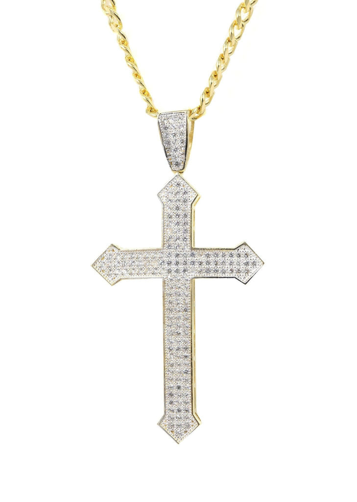 10K Yellow Gold Cuban Chain & Cz Gold Cross Necklace | Appx. 22.2 Grams chain & pendant FROST NYC 