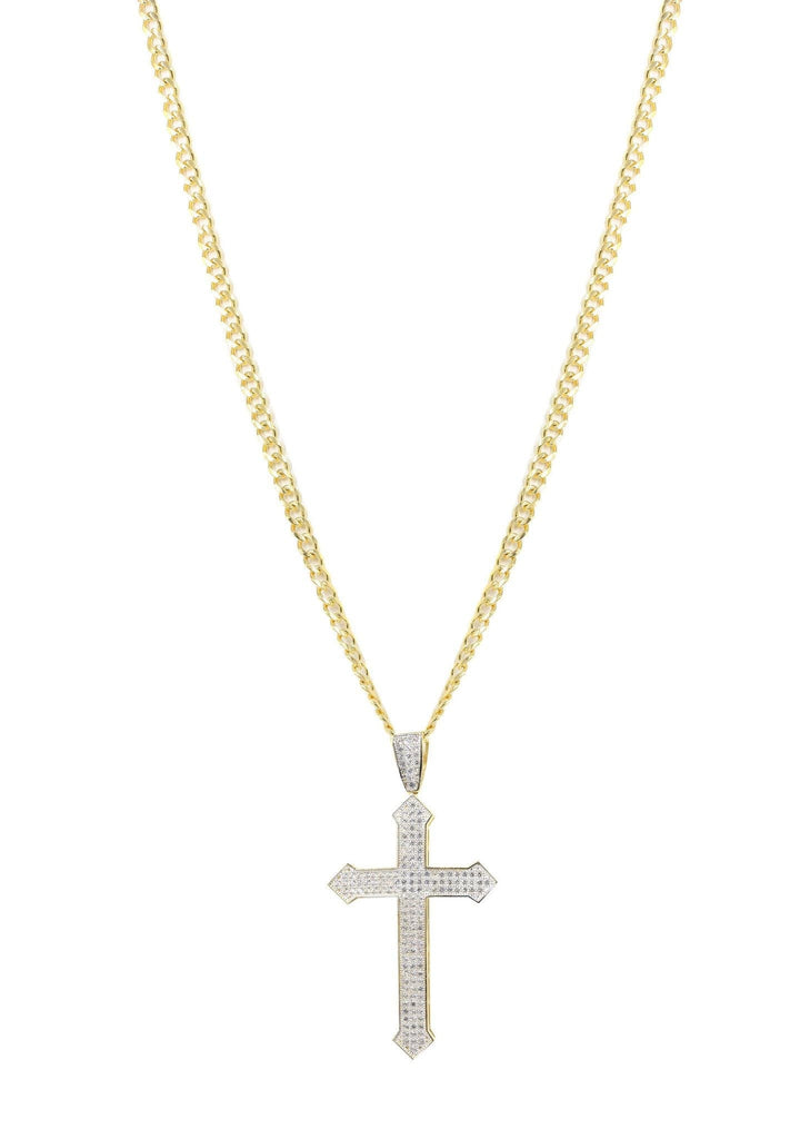 10K Yellow Gold Cuban Chain & Cz Gold Cross Necklace | Appx. 22.2 Grams chain & pendant FROST NYC 