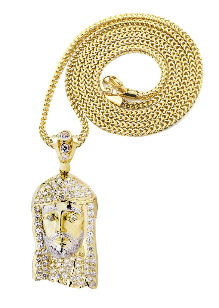 10K Yellow Gold Franco Chain & Cz Jesus Piece Chain | Appx. 21.5 Grams chain & pendant FROST NYC 