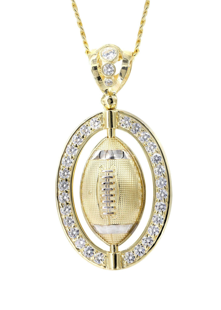 10K Yellow Gold Cuban Chain & Cz Football Pendant | Appx. 43.1 Grams chain & pendant FROST NYC 