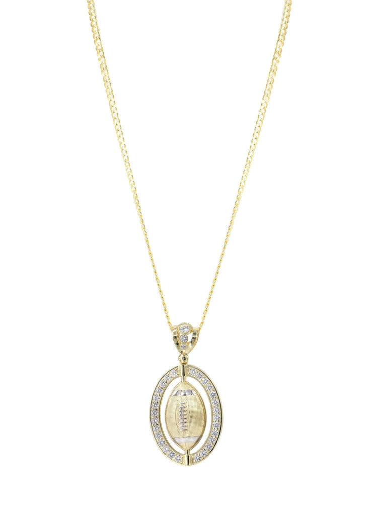 10K Yellow Gold Cuban Chain & Cz Football Pendant | Appx. 43.1 Grams chain & pendant FROST NYC 