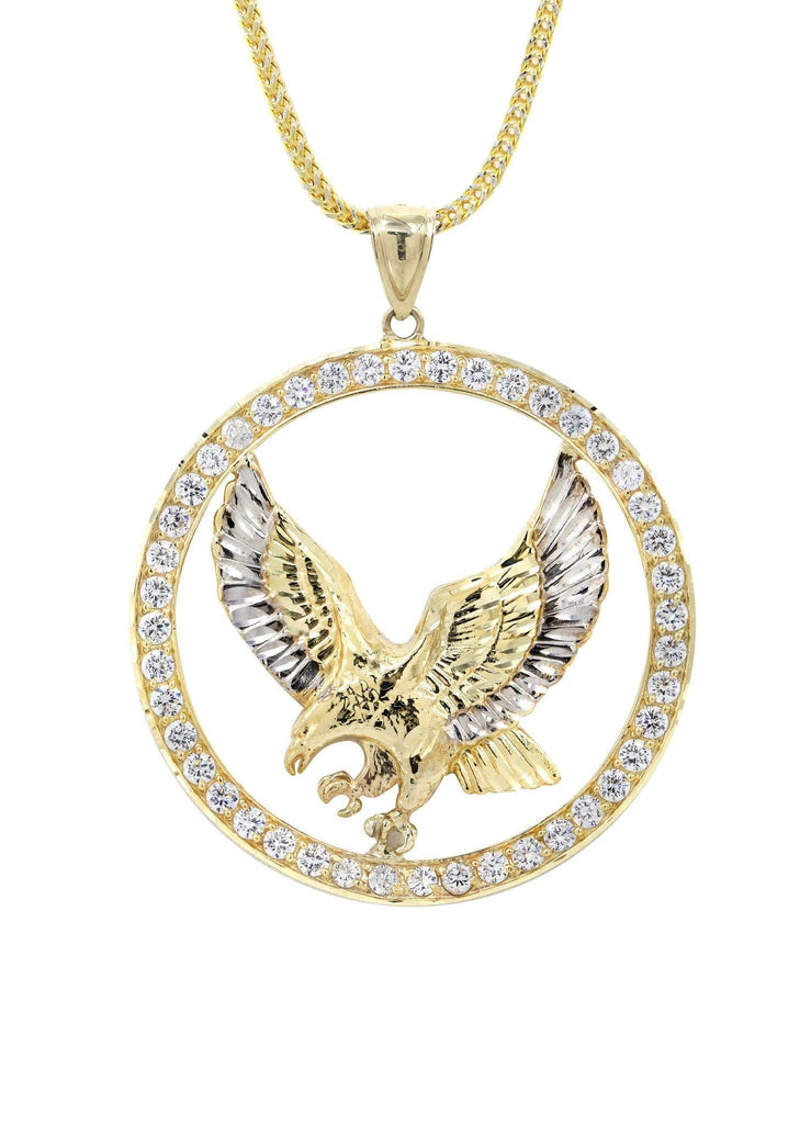 10K Yellow Gold Franco Chain & Cz Eagle Pendant | Appx. 19 Grams chain & pendant FROST NYC 