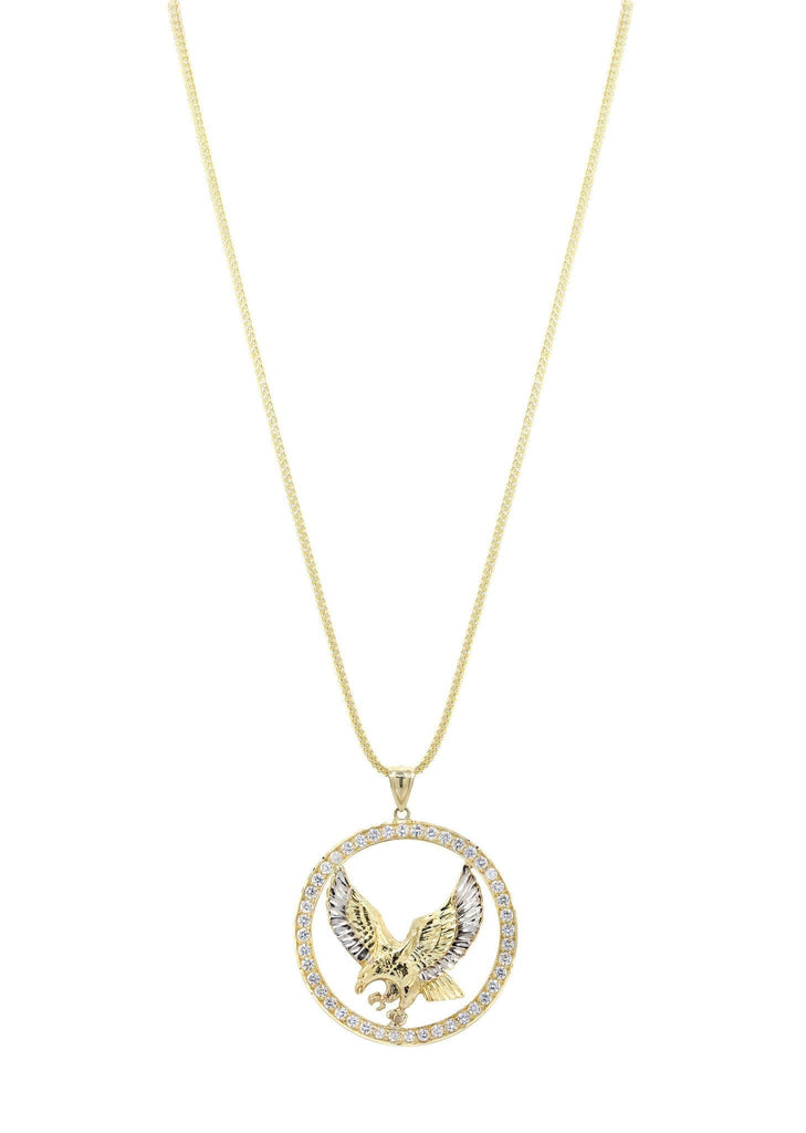 10K Yellow Gold Franco Chain & Cz Eagle Pendant | Appx. 19 Grams chain & pendant FROST NYC 