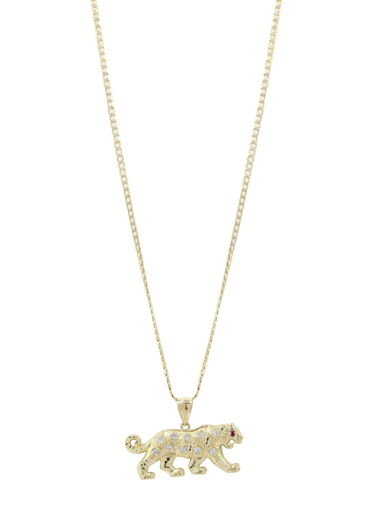 10K Yellow Gold Pave Cuban & Cz Tiger Pendant | Appx. 10.3 Grams chain & pendant FROST NYC 