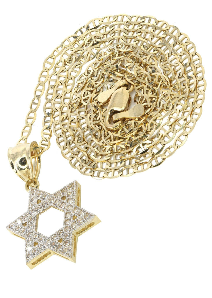 10K Yellow Gold Mariner Chain & Cz Star Pendant | Appx. 3.6 Grams chain & pendant FROST NYC 